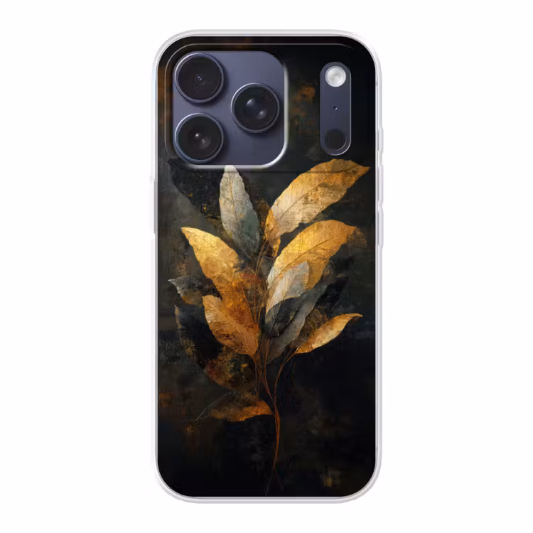 Gouden Bladcompositie – Botanische Luxe Telefoonhoesje iPhone 17 Pro klein -3d