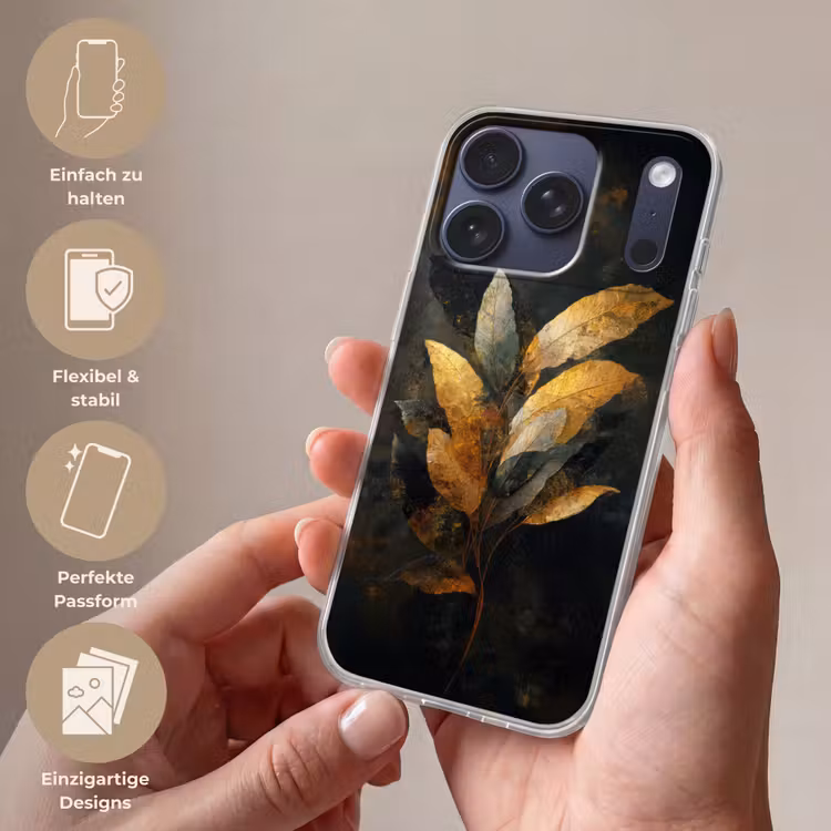 Gouden Bladcompositie – Botanische Luxe Telefoonhoesje iPhone 17 Pro klein -sfeer3_DE