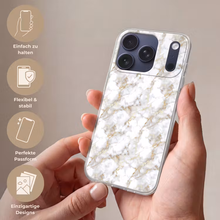 Gouden aders - Marmer - Wit Telefoonhoesje iPhone 17 Pro klein 878 -sfeer3_DE