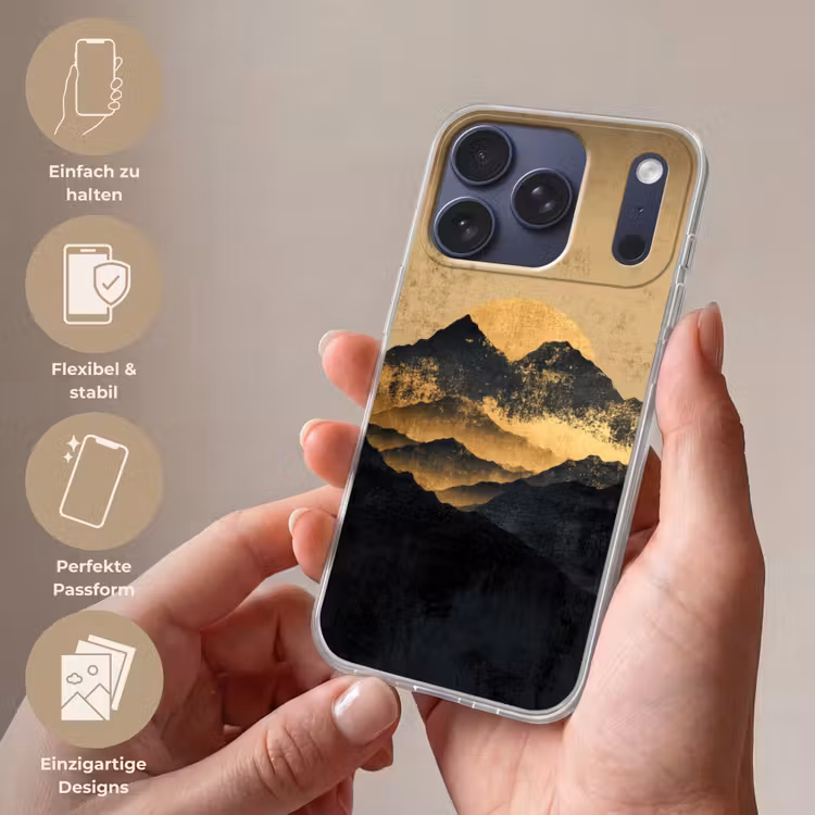 Gouden Bergen bij Maanlicht Telefoonhoesje iPhone 17 Pro klein -sfeer3_DE