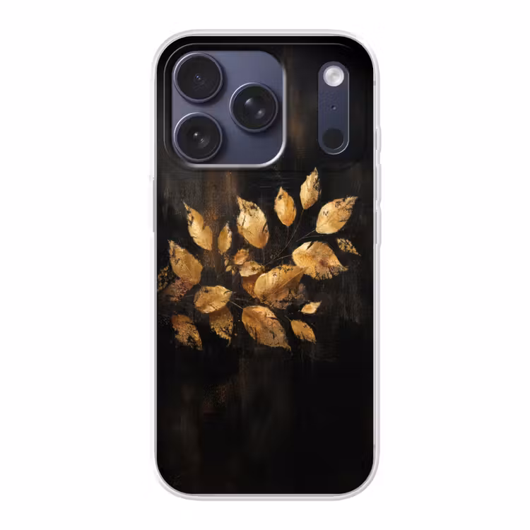 Gouden Bladeren op Donkere Achtergrond Telefoonhoesje iPhone 17 Pro klein -3d