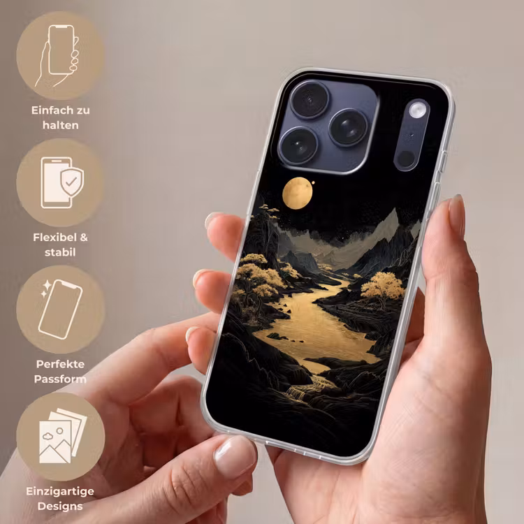 Gouden rivier - Bergen - Maan - Sterrenhemel Telefoonhoesje iPhone 17 Pro klein -sfeer3_DE