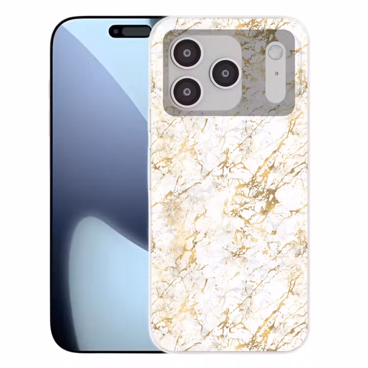 Goudspatten - Wit - Marmer Telefoonhoesje iPhone 17 Pro klein 878 -3d