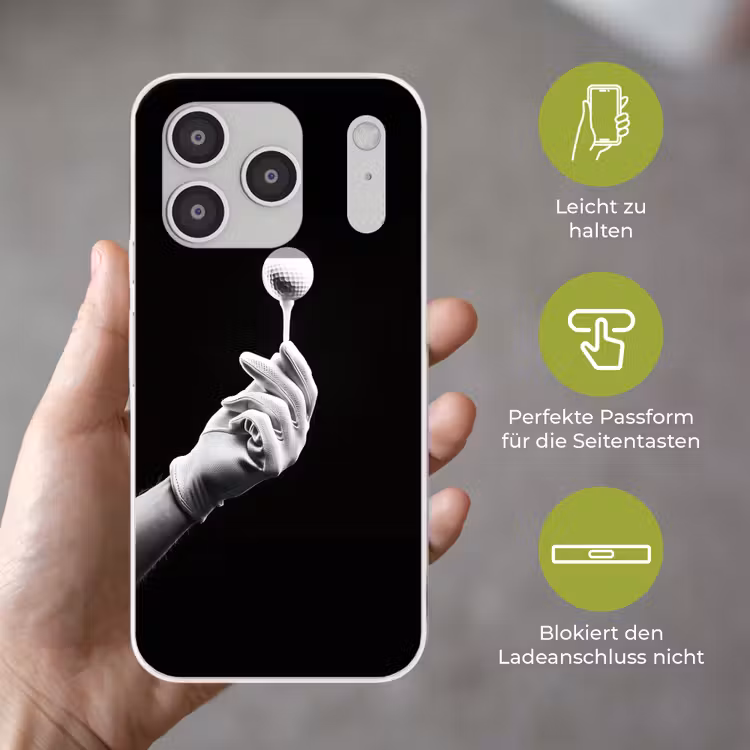 Golfbal - Zwart - Wit Telefoonhoesje iPhone 17 Pro klein -sfeer3_DE