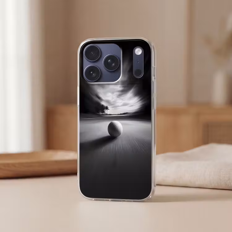 Golfbal - Wazig - Zwart Telefoonhoesje iPhone 17 Pro klein -sfeer2