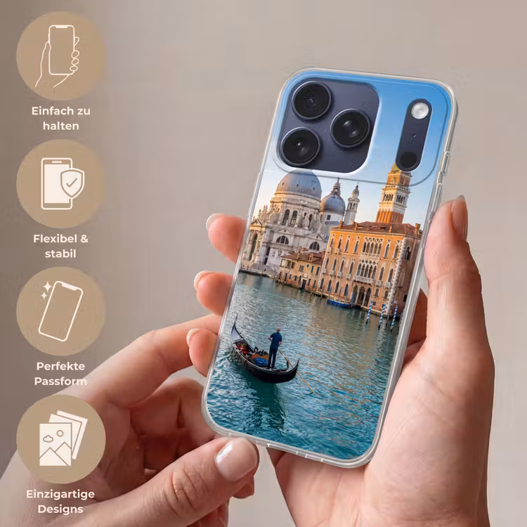 Gondel - Venetië - Kanaal - Stadsgezicht - Avondlicht Telefoonhoesje iPhone 17 Pro klein -sfeer3_DE