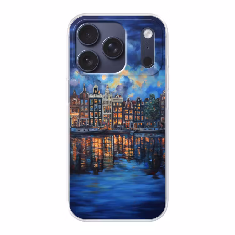 Grachten Amsterdam - Huizen - Stad - Kleurrijk Telefoonhoesje iPhone 17 Pro klein -3d