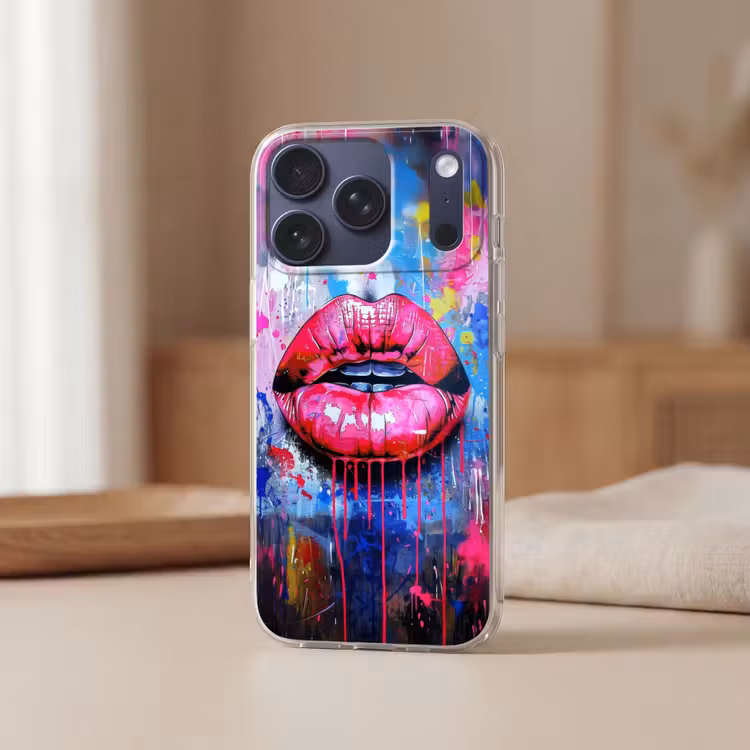 Graffiti - Lippen - Felroze - Geschilderd Telefoonhoesje iPhone 17 Pro klein -sfeer2