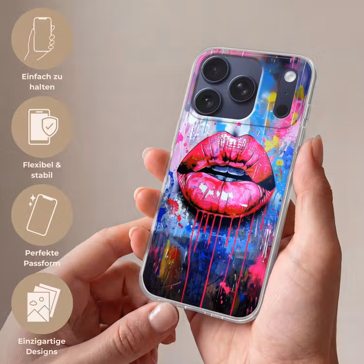 Graffiti - Lippen - Felroze - Geschilderd Telefoonhoesje iPhone 17 Pro klein -sfeer3_DE