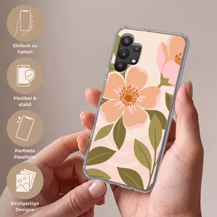 Grafisch - Bloemen - Roze Telefoonhoesje Samsung Galaxy A32 5G klein -sfeer3_DE