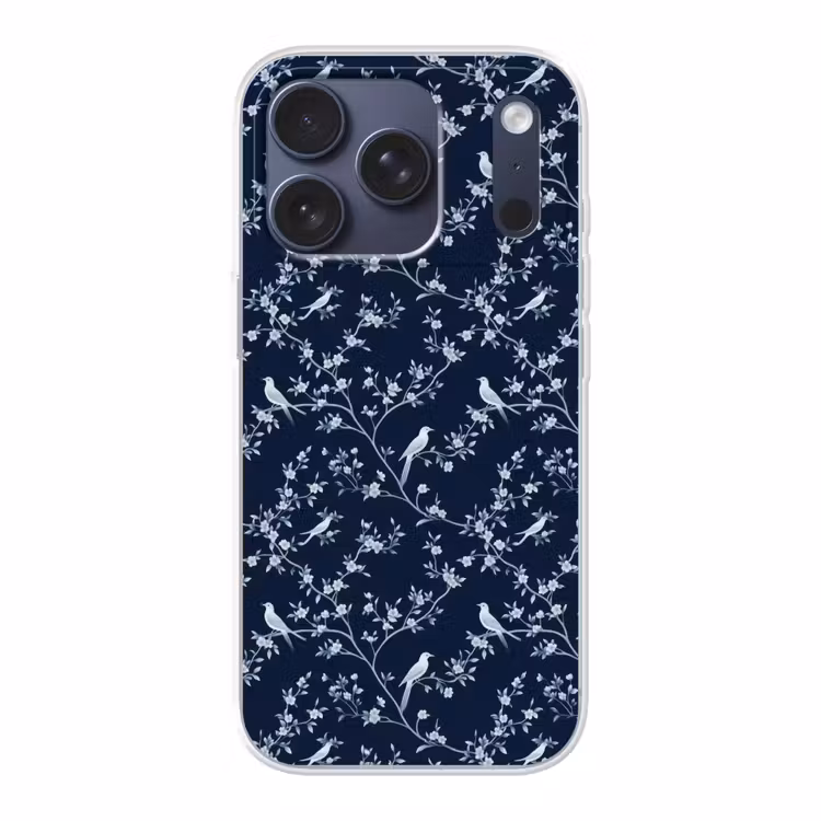 Grafisch - Bloesemtak - Blauw Telefoonhoesje iPhone 17 Pro klein 878 -3d