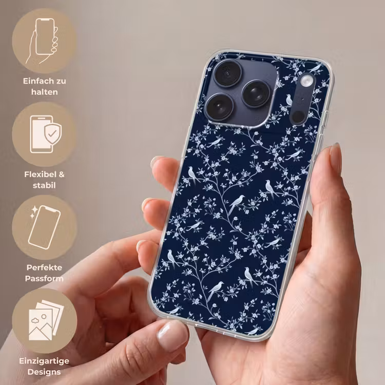Grafisch - Bloesemtak - Blauw Telefoonhoesje iPhone 17 Pro klein 878 -sfeer3_DE