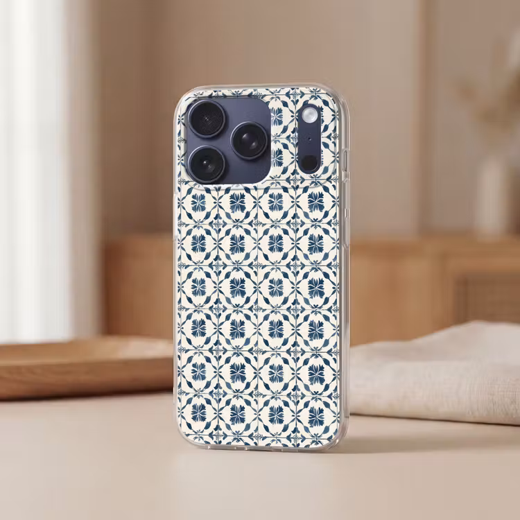 Grafisch - Tegel - Blauw Telefoonhoesje iPhone 17 Pro klein 878 -sfeer2