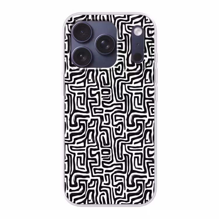 Grafisch - Lijnen - Zwart - Wit Telefoonhoesje iPhone 17 Pro klein 878 -3d