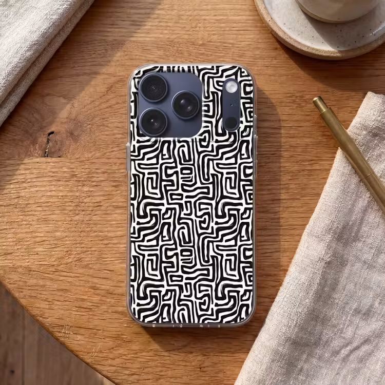 Grafisch - Lijnen - Zwart - Wit Telefoonhoesje iPhone 17 Pro klein 878 -sfeer1