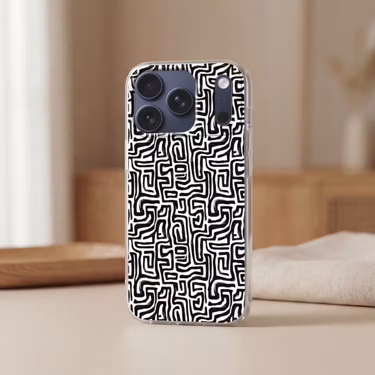 Grafisch - Lijnen - Zwart - Wit Telefoonhoesje iPhone 17 Pro klein 878 -sfeer2