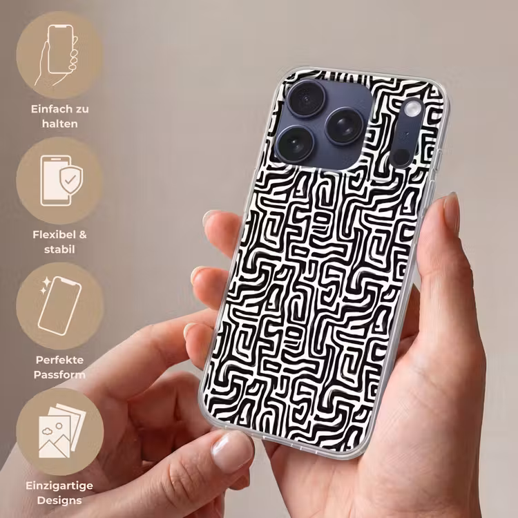 Grafisch - Lijnen - Zwart - Wit Telefoonhoesje iPhone 17 Pro klein 878 -sfeer3_DE