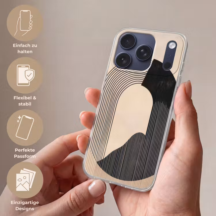 Grafisch gebogen motief - Beige Telefoonhoesje iPhone 17 Pro klein -sfeer3_DE