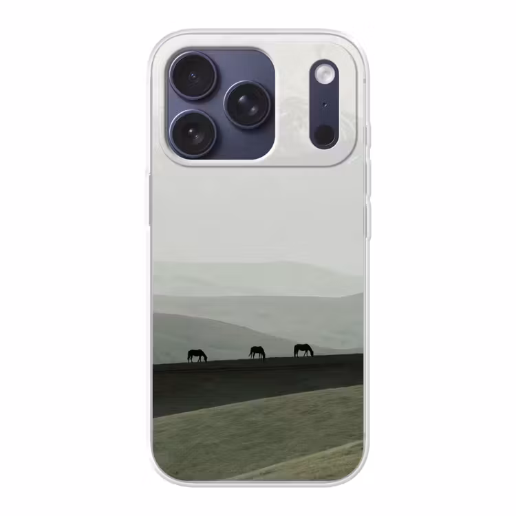 Grijs - Berg - Paarden Telefoonhoesje iPhone 17 Pro klein -3d