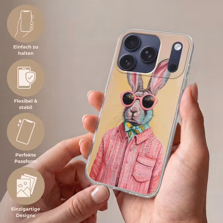 Grijs - Konijn - Blouse - Strik Telefoonhoesje iPhone 17 Pro klein -sfeer3_DE