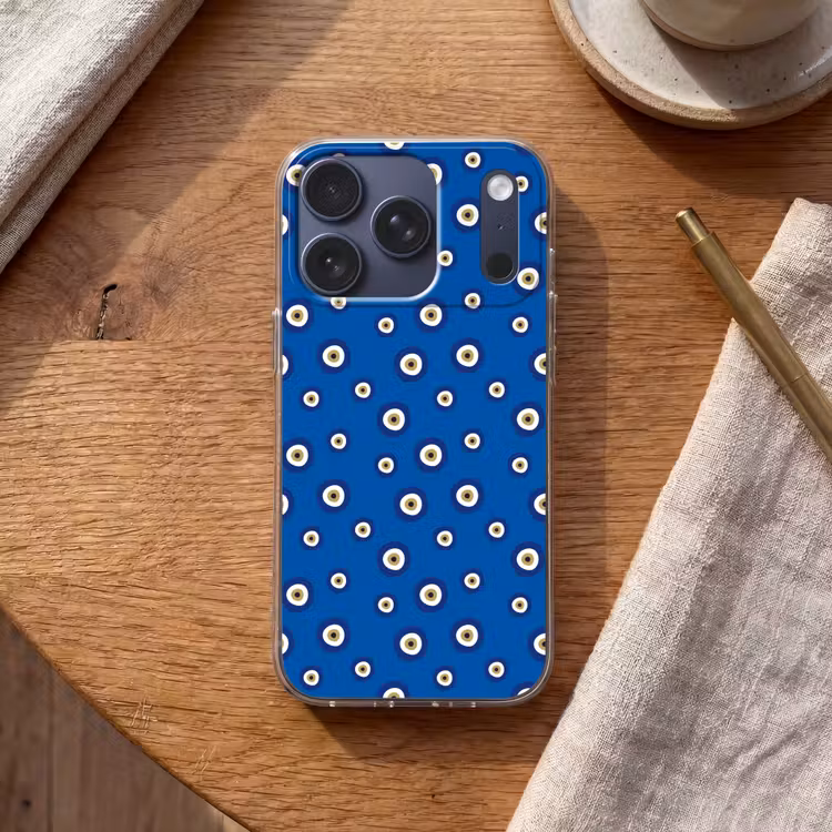 Griekse Boze Oog - Patroon - Blauw Telefoonhoesje iPhone 17 Pro klein -sfeer1