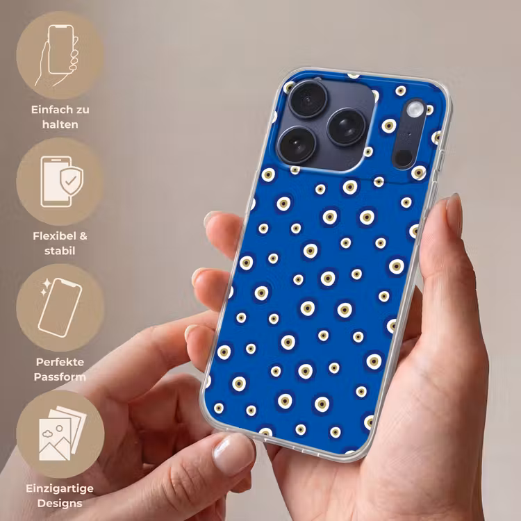 Griekse Boze Oog - Patroon - Blauw Telefoonhoesje iPhone 17 Pro klein -sfeer3_DE