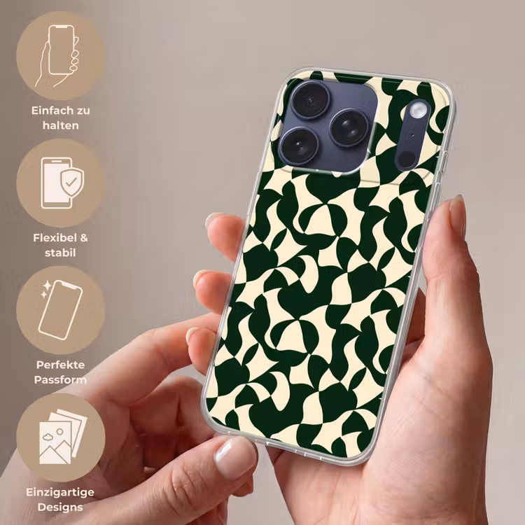Groen - Organische vlakken - Crème Telefoonhoesje iPhone 17 Pro klein 878 -sfeer3_DE