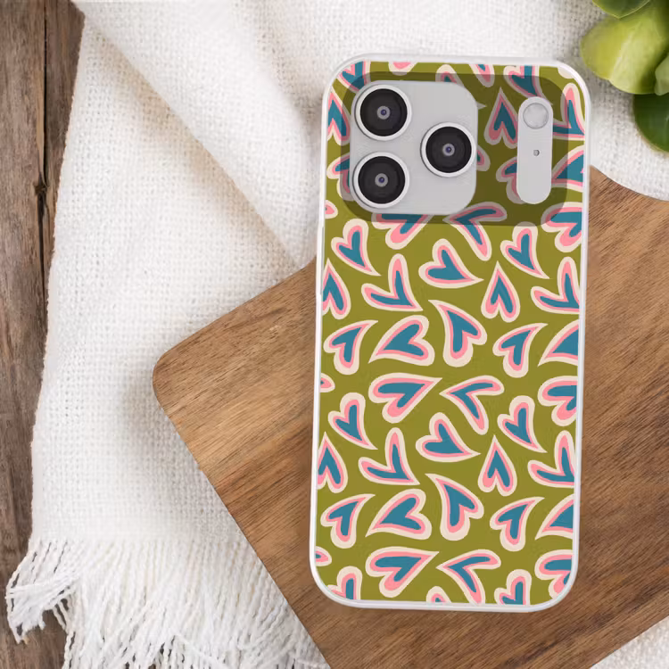 Groen - Retro - Hartjes - Patroon Telefoonhoesje iPhone 17 Pro klein 878 -sfeer1