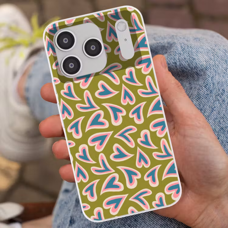 Groen - Retro - Hartjes - Patroon Telefoonhoesje iPhone 17 Pro klein 878 -sfeer2