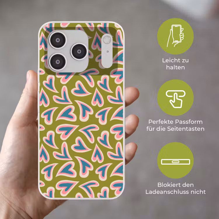 Groen - Retro - Hartjes - Patroon Telefoonhoesje iPhone 17 Pro klein 878 -sfeer3_DE