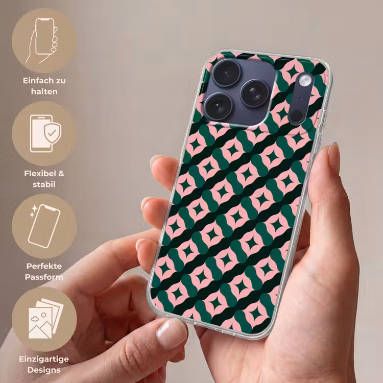 Groen - Roze - Retro - Sterren Telefoonhoesje iPhone 17 Pro klein 878 -sfeer3_DE