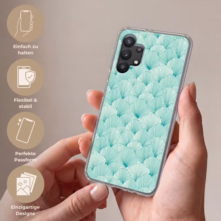 Groen - Wit - Ginko - Getekend - Textuur Telefoonhoesje Samsung Galaxy A32 5G klein 346 -sfeer3_DE