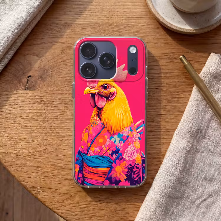 Haan - Kleurrijk - Kimono - Roze Telefoonhoesje iPhone 17 Pro klein -sfeer1
