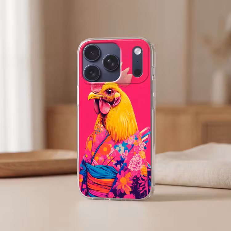 Haan - Kleurrijk - Kimono - Roze Telefoonhoesje iPhone 17 Pro klein -sfeer2