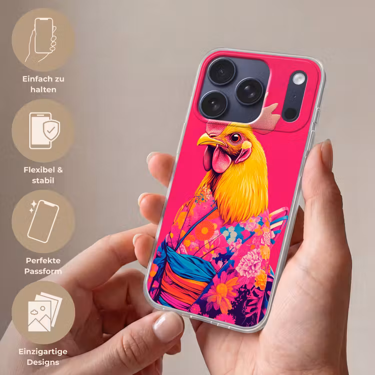 Haan - Kleurrijk - Kimono - Roze Telefoonhoesje iPhone 17 Pro klein -sfeer3_DE