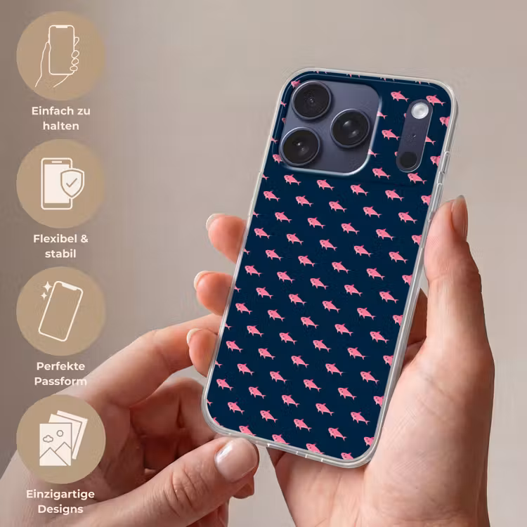 Haaien - Roze - Blauw - Zeedieren Telefoonhoesje iPhone 17 Pro klein -sfeer3_DE