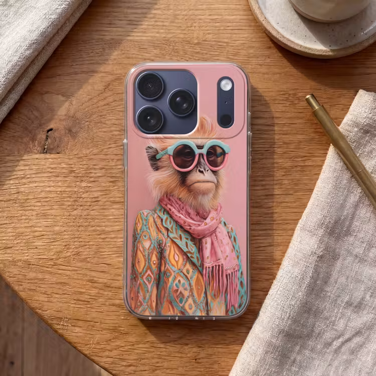 Sjaal - Aap - Zonnebril - Jasje Telefoonhoesje iPhone 17 Pro klein -sfeer1