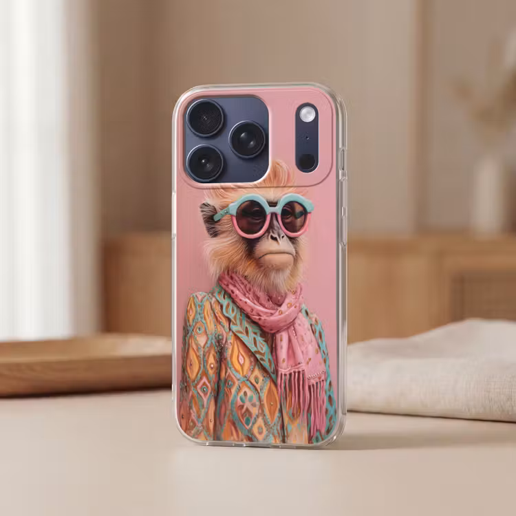 Sjaal - Aap - Zonnebril - Jasje Telefoonhoesje iPhone 17 Pro klein -sfeer2