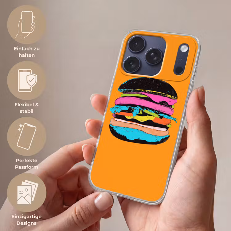 Hamburger - Kleurrijk - Speels Telefoonhoesje iPhone 17 Pro klein -sfeer3_DE