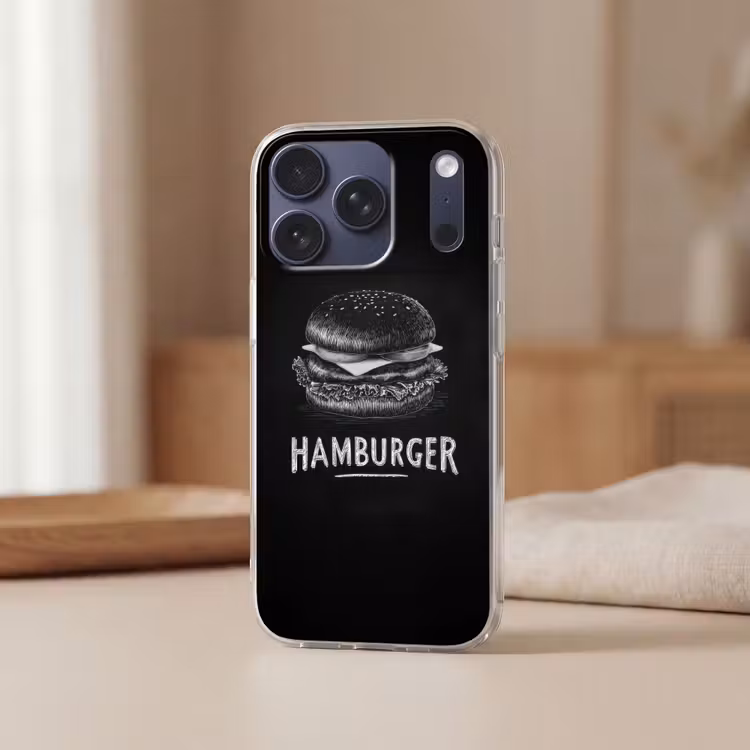Hamburger - Krijttekst - Zwart - Wit Telefoonhoesje iPhone 17 Pro klein -sfeer2