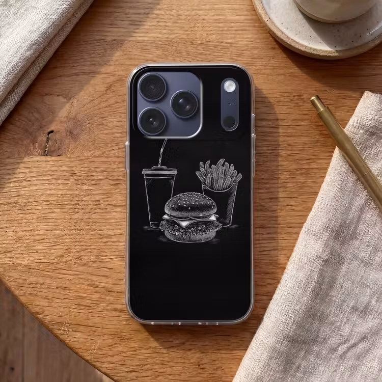 Hamburger - Friet - Frisdrank - Krijttekening Telefoonhoesje iPhone 17 Pro klein -sfeer1