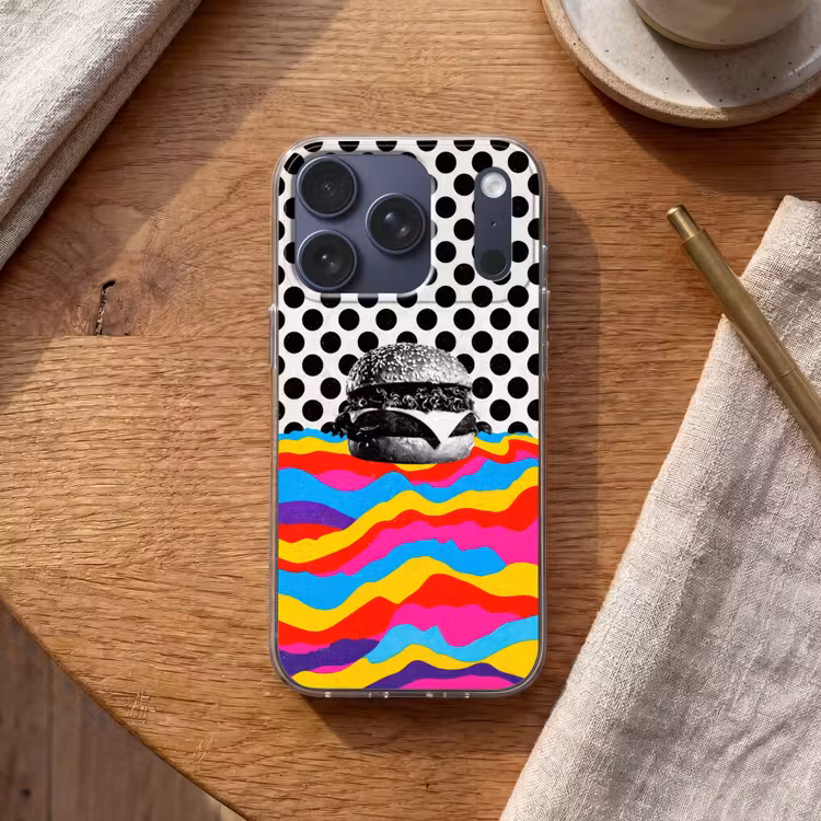 Hamburger - Stippen - Golven - Kleuren Telefoonhoesje iPhone 17 Pro klein -sfeer1