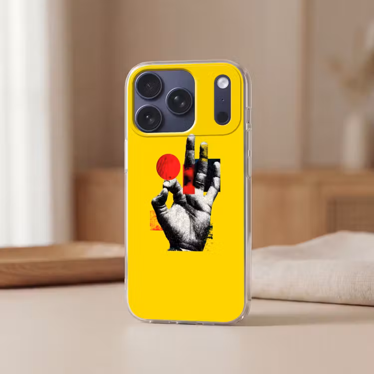 Hand - Rode cirkel - Geel Telefoonhoesje iPhone 17 Pro klein -sfeer2