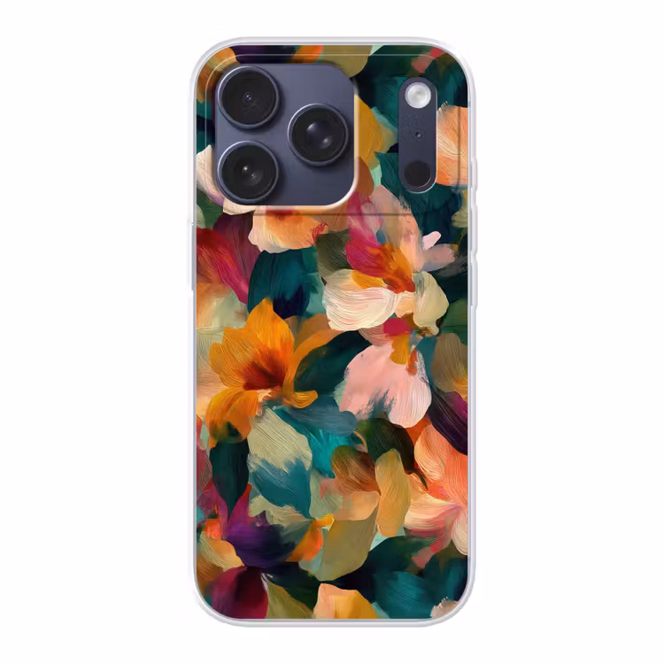 Harmonieus - Abstracte bloemen - Warme tinten Telefoonhoesje iPhone 17 Pro klein -3d