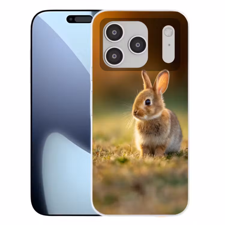 Konijntje - Bruin - Gras Telefoonhoesje iPhone 17 Pro klein -3d