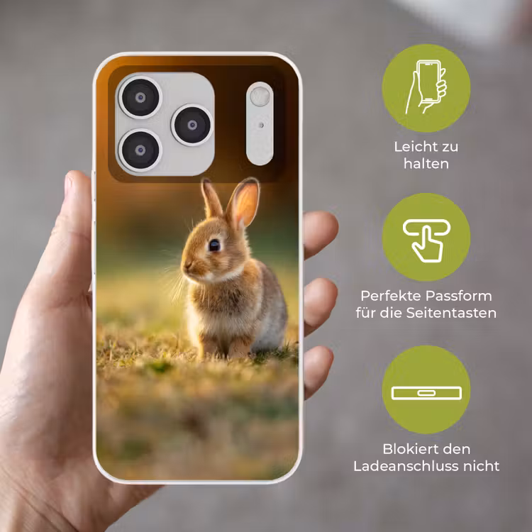 Konijntje - Bruin - Gras Telefoonhoesje iPhone 17 Pro klein -sfeer3_DE