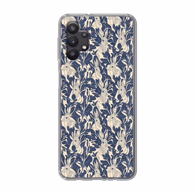 Hazen - Bladeren - Patroon - Blauw - Beige Telefoonhoesje Samsung Galaxy A32 5G klein 346 -3d