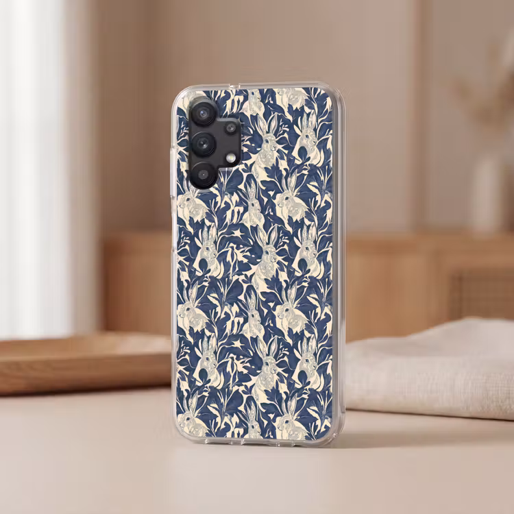 Hazen - Bladeren - Patroon - Blauw - Beige Telefoonhoesje Samsung Galaxy A32 5G klein 346 -sfeer2