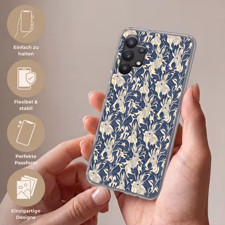 Hazen - Bladeren - Patroon - Blauw - Beige Telefoonhoesje Samsung Galaxy A32 5G klein 346 -sfeer3_DE
