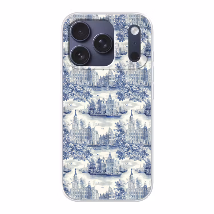 Huizen - Bomen - Water - Vogels - Blauw Telefoonhoesje iPhone 17 Pro klein 878 -3d
